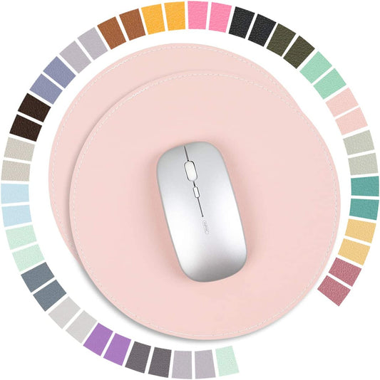 2 Pack Mouse Pads, Ultra Thin Waterproof PU Leather Mouse Pad,Stitched Edges,Works for Computers, Laptop,All Types of Mouse Pad, Office/Home(8.66'', 2 Pack, Pink)